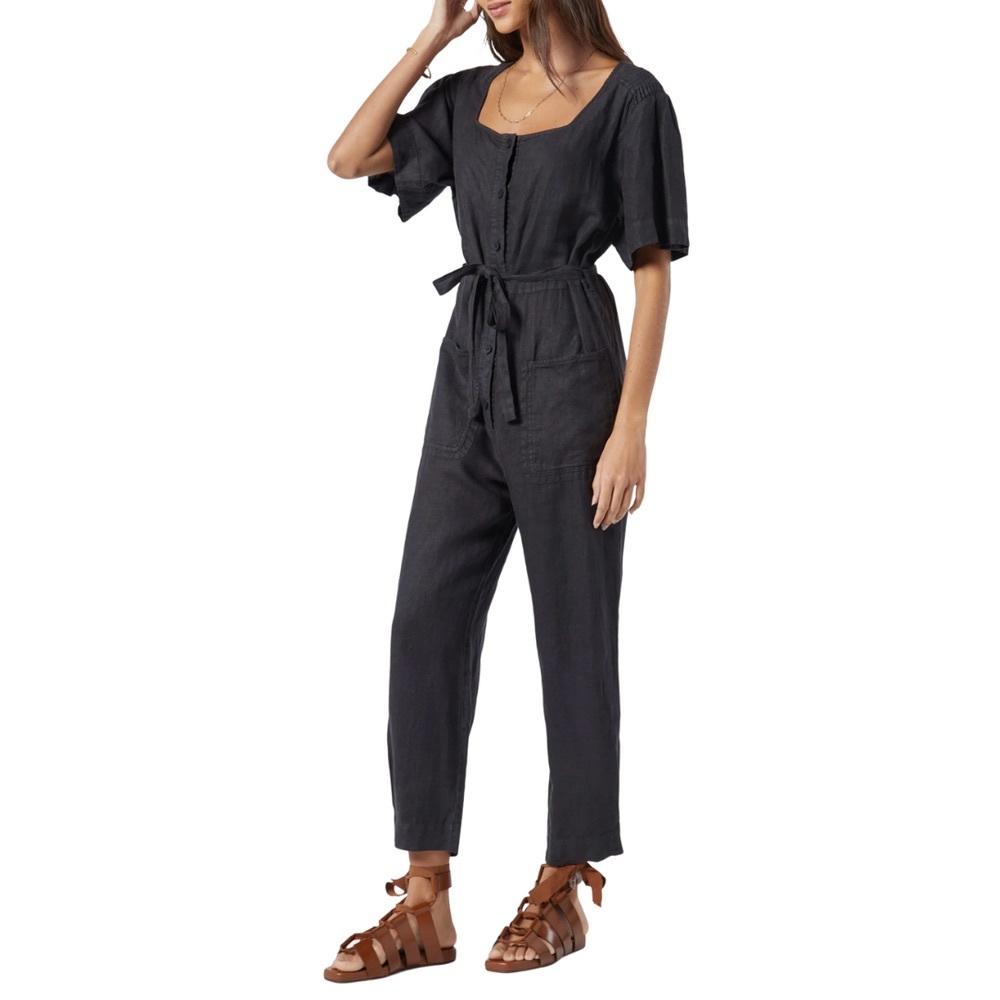 JOIE Viney Linen Jumpsuit Black Lagenlook Small